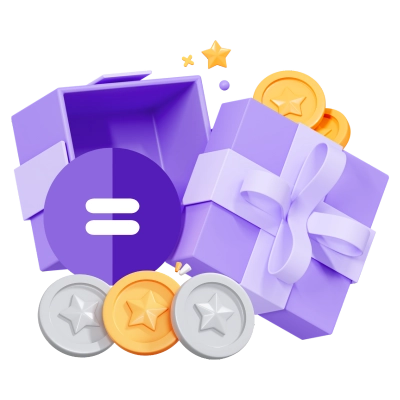 Deposit Match Bonus Graph - 3D Open Gift Box with Coins - Equal Sign