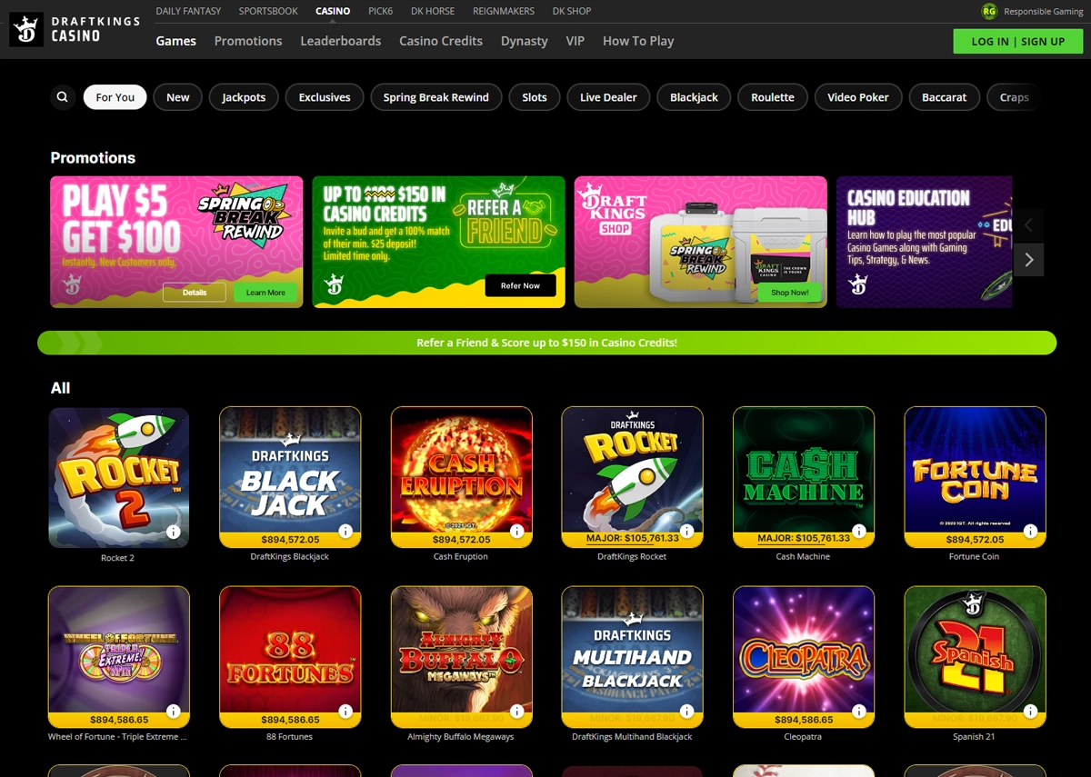 DraftKings Casino Homepage Screenshot