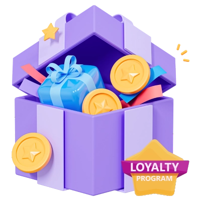 Loyalty Bonus Graph - 3D Open Gift box with Coins - Star Loyalty Program