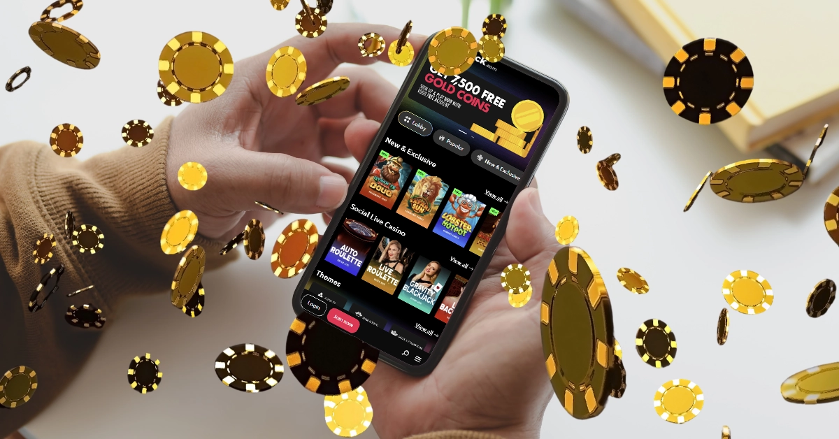 Person Holding Android Smartphone Using a Social Casino - Casino Chips