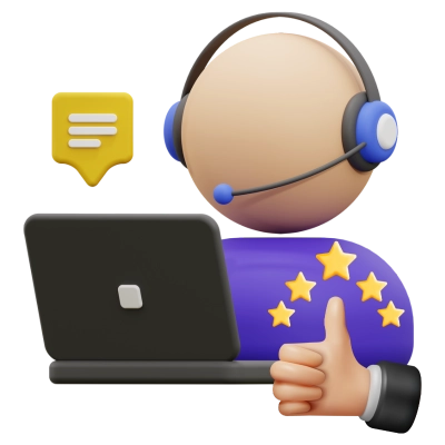 3d Customer Service Icon - 3D Thumb Up Pointing at Five Gold Star Rating