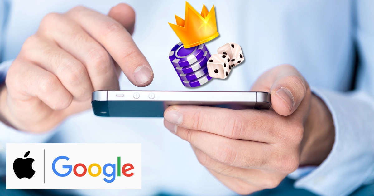 Person Using Smartphone - Casino Icon - Apple and Google Logos