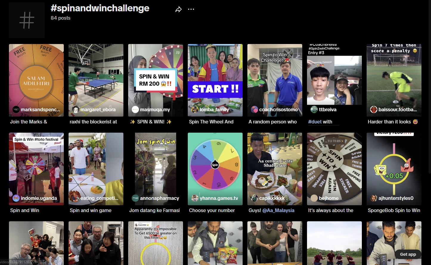 TikTok SpinAndWinChallenge Tag Screensgot