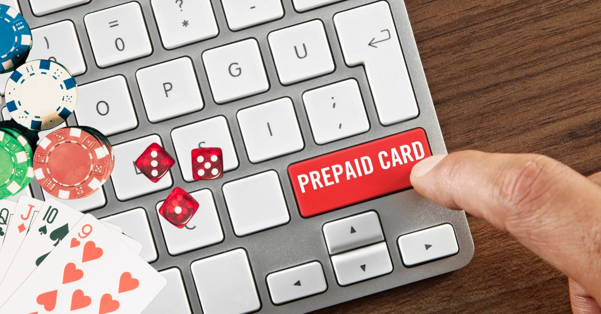 Casino Chips and Cards - Dice - Hand Clicking on an Enter Key Saying "Prepaid Card"